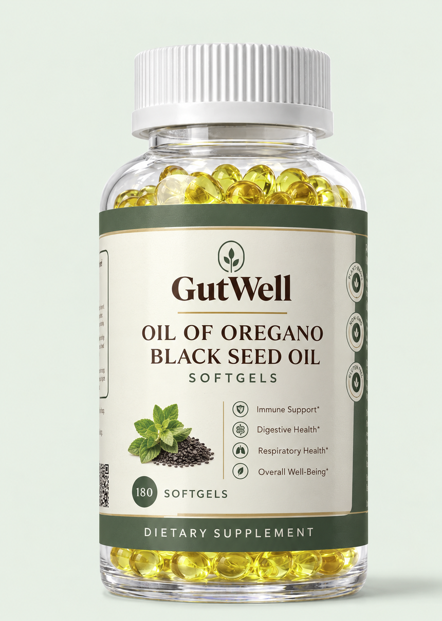 GutWell Oil of Oregano and Black Seed Oil softgels, 180 count bottle